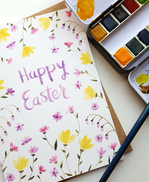 Happy Easter - Hand Painted Watercolor Greeting Card