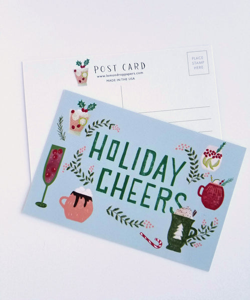 Holiday Cocktails Hand Illustrated Postcard