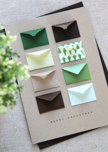 Merry Christmas Pine Trees Tiny Envelopes Card