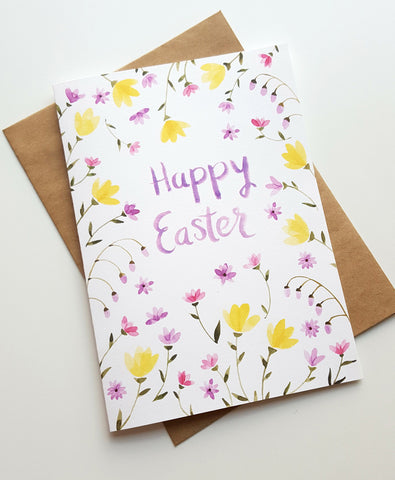 Happy Easter - Hand Painted Watercolor Greeting Card