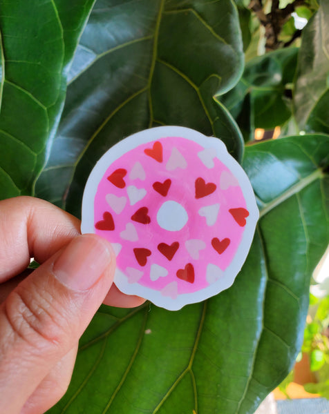 Pink Hearts Donut Sticker