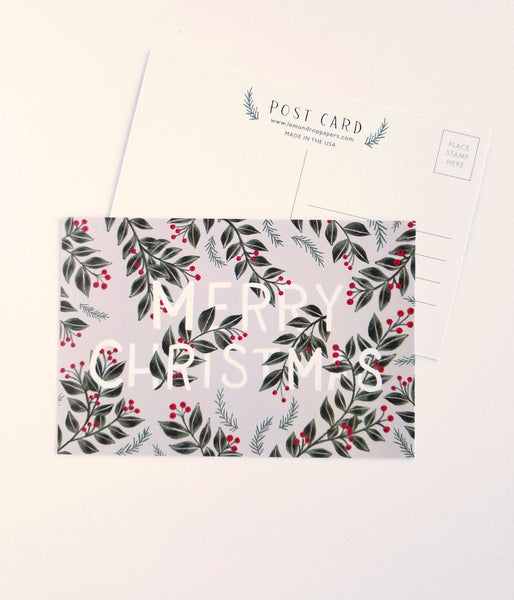 Christmas Berries Hand Illustrated Postcard