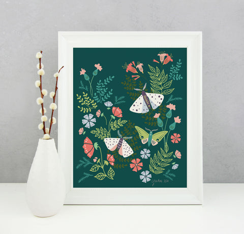 Moths and Blooms - Art Print
