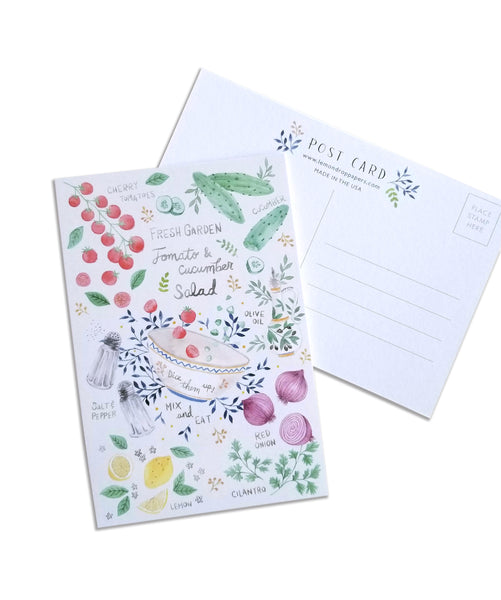 Salad Recipe Hand Illustrated Postcard