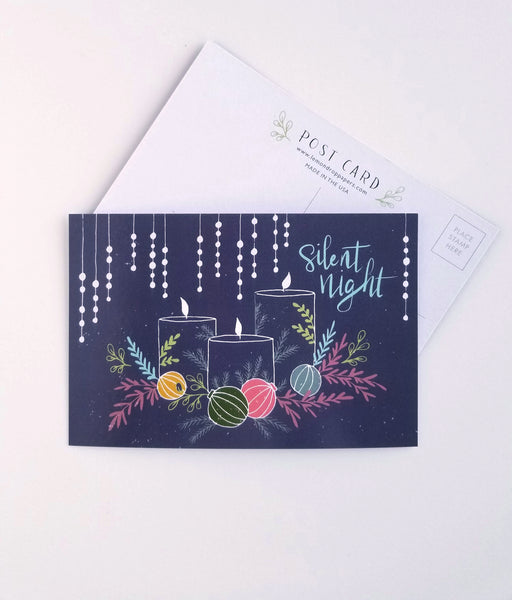 Silent Night Hand Illustrated Postcard