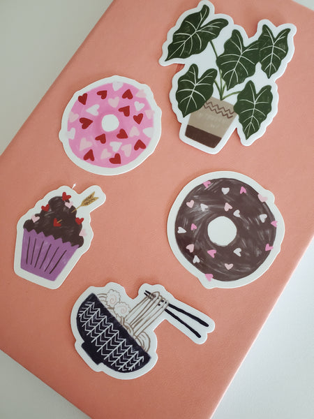 Pink Hearts Donut Sticker